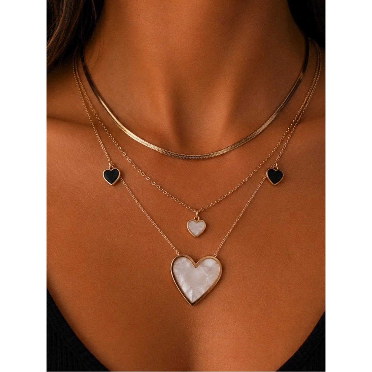 18k Gold Plated Water Proof, Tarnish Free  Heart Necklace Mother-of-Pearl Accent