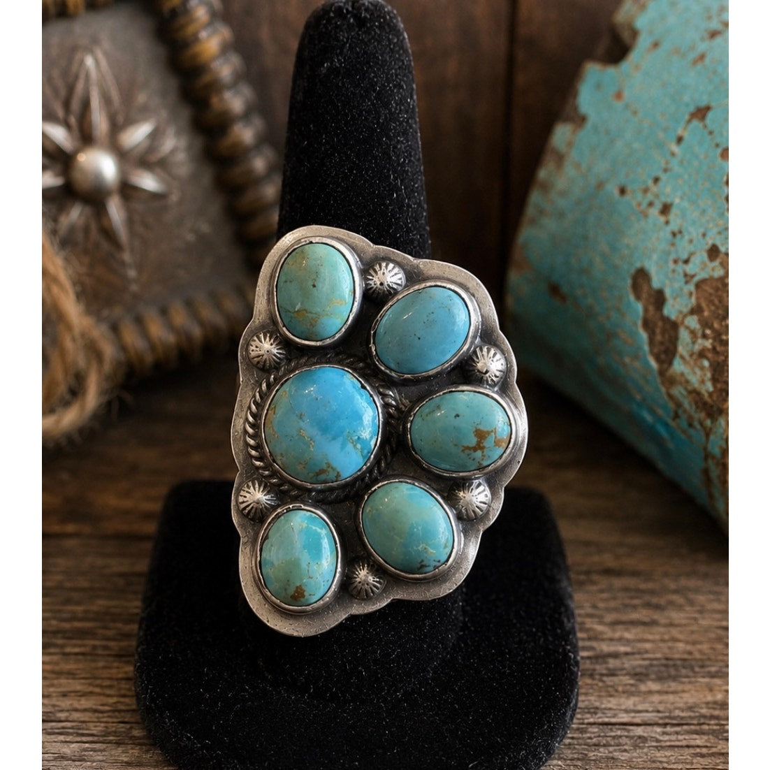 Kingman Mojave Half Cluster Ring in Sterling Silver