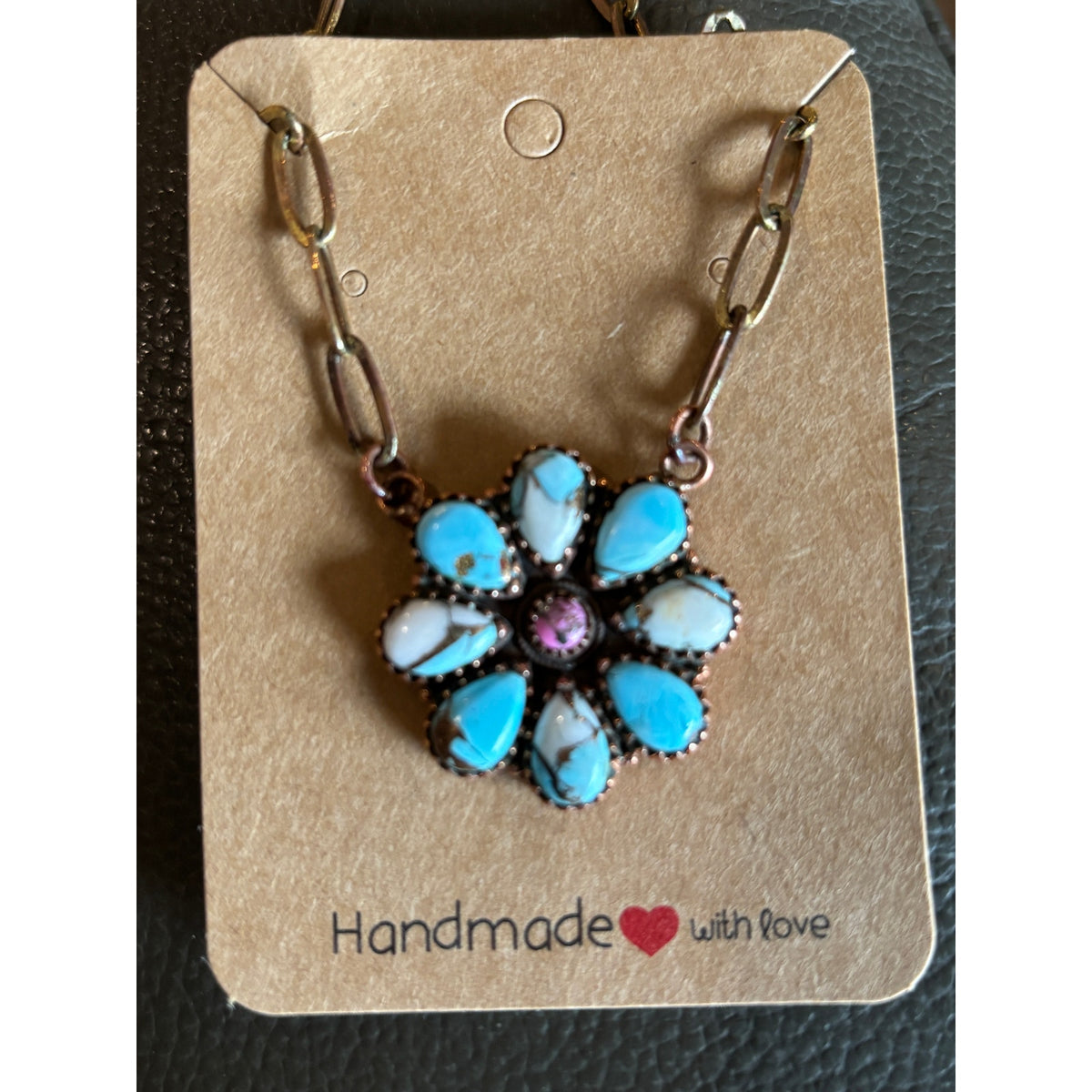 Copper & Turquoise w Cotton Candy Cluster Necklace in Copper 18"