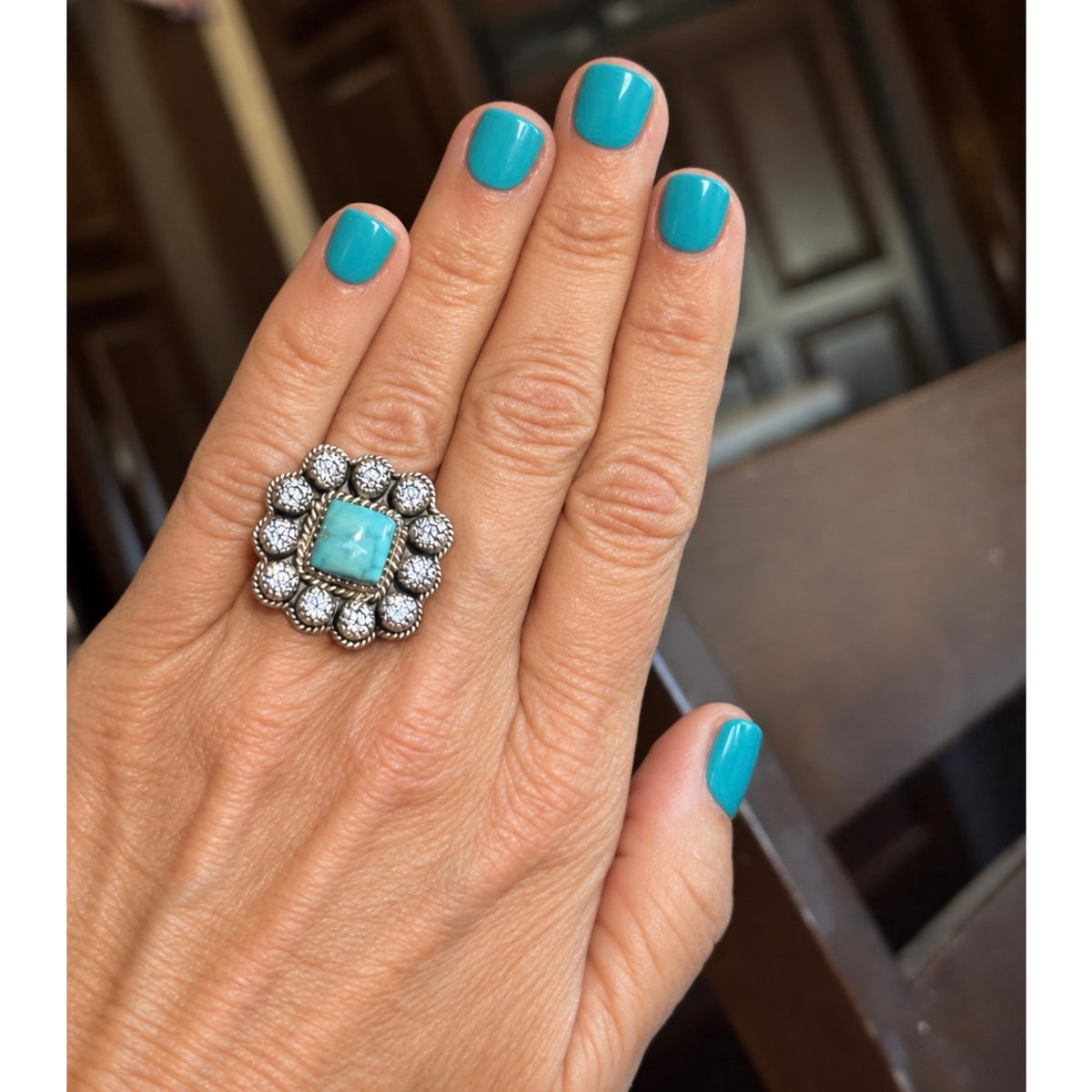 Kingman Turquoise and Cubic Circonia Western ring