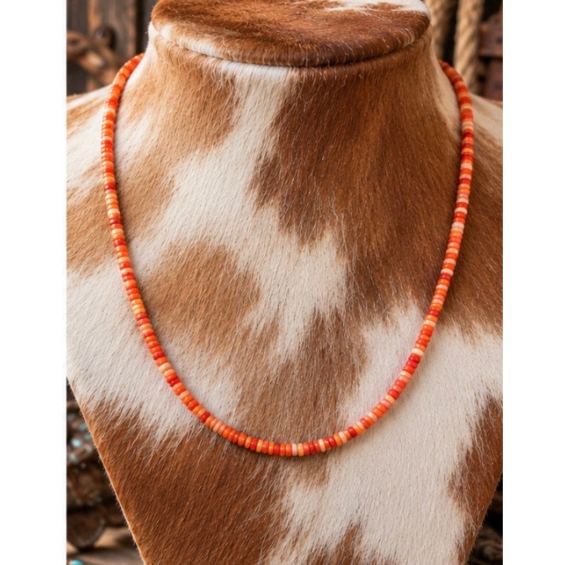 Orange Spiny Oyster Shell Heishi Necklace – 16-Inch Southwestern Style