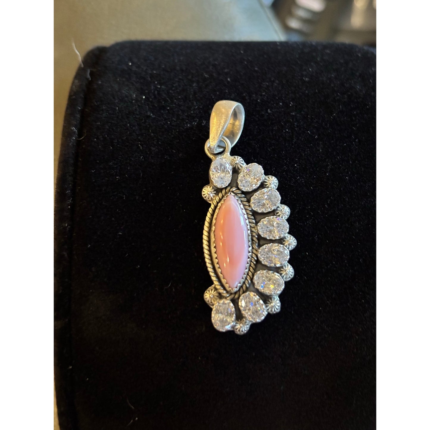 Stunning Pink Conch and CZ Pendant