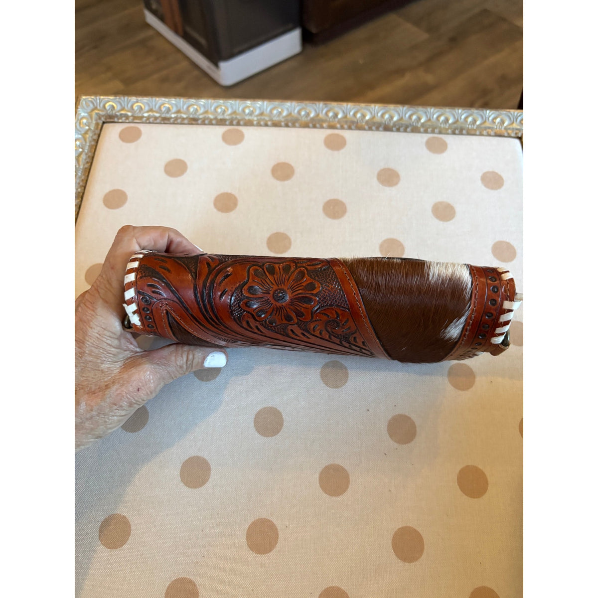 Leather Tooled Cowhide Crossbody Purse/ Wallet