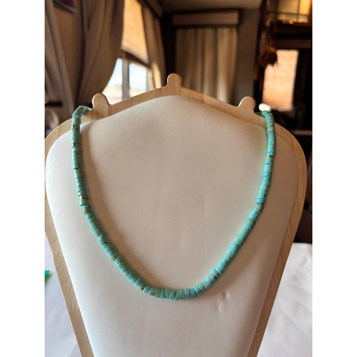 Heishi  cut Turquoise stone necklace. 18.5 inch adjustable