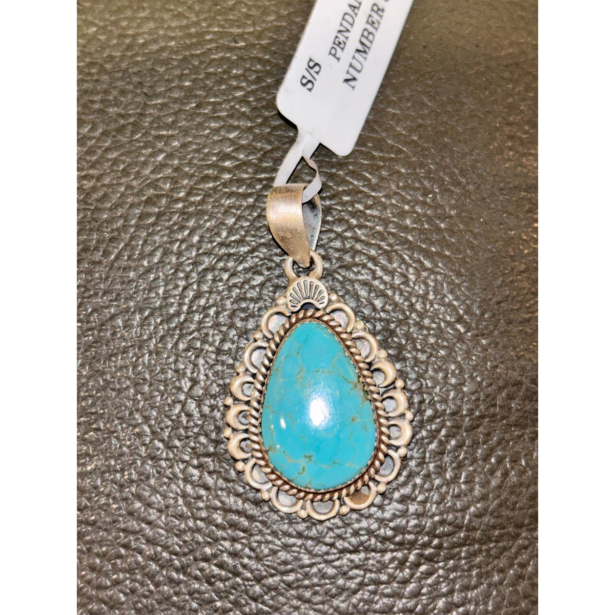 Kingman Turquoise Pendant Necklace set in Sterling Silver w Paperclip Chain