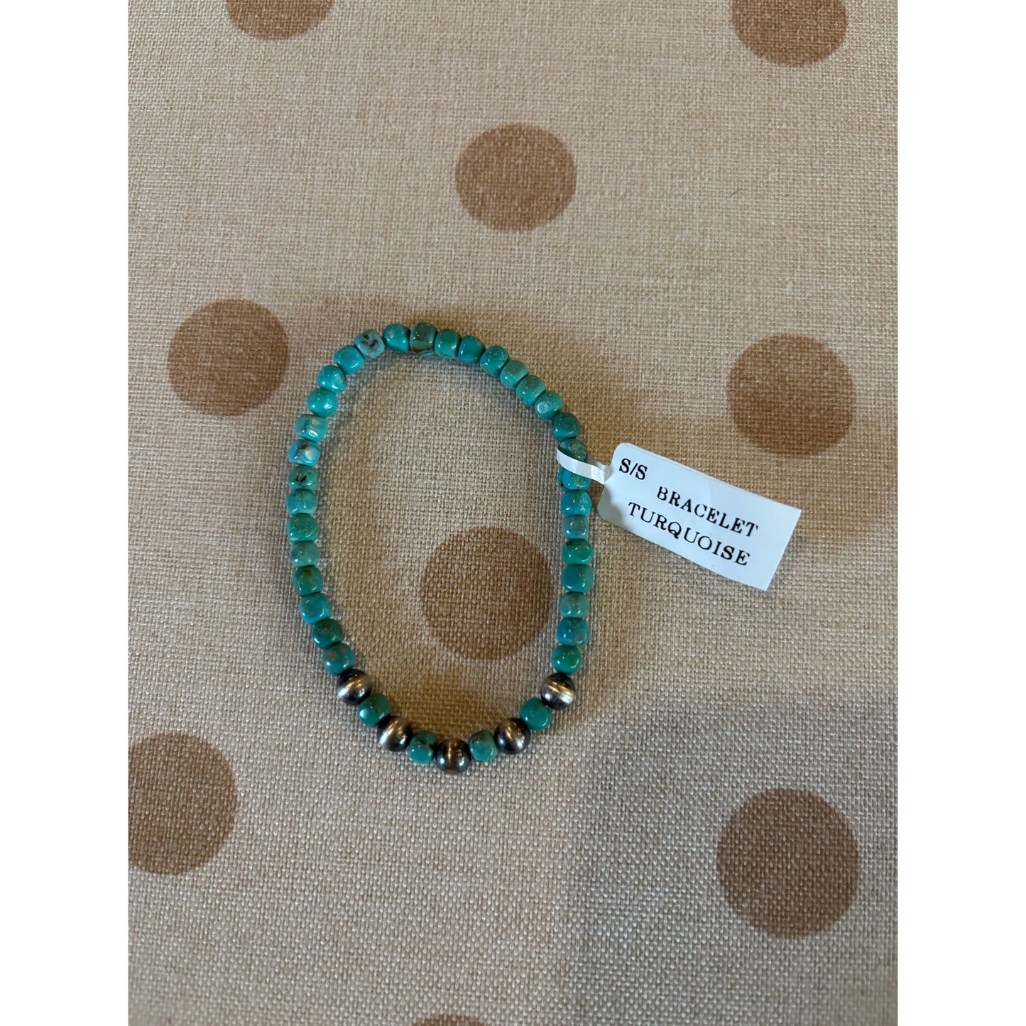 Turquoise and Silver Beaded Bracelet size 6