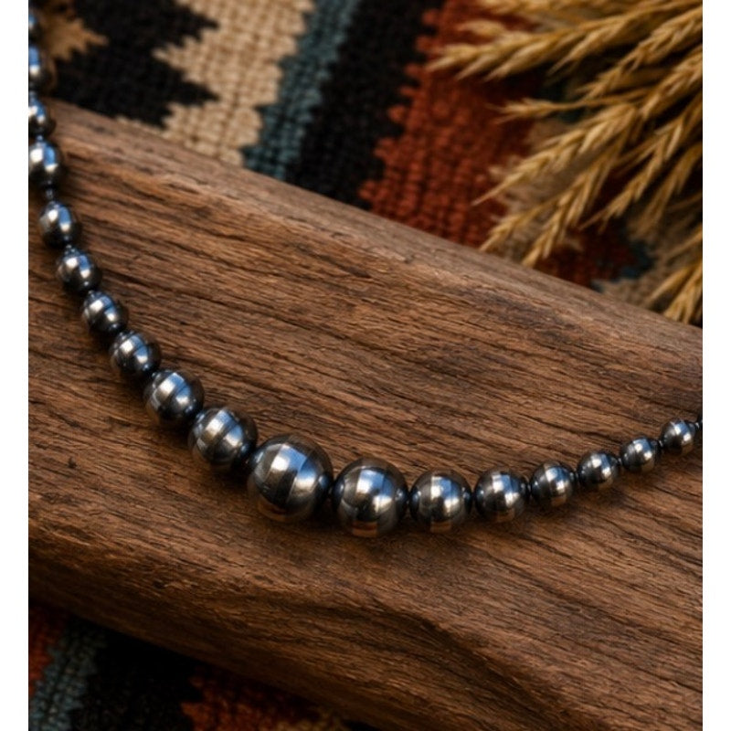 Graduated Sterling Silver Pearl Bead Choker | 14" 3mm–8mm Southwestern