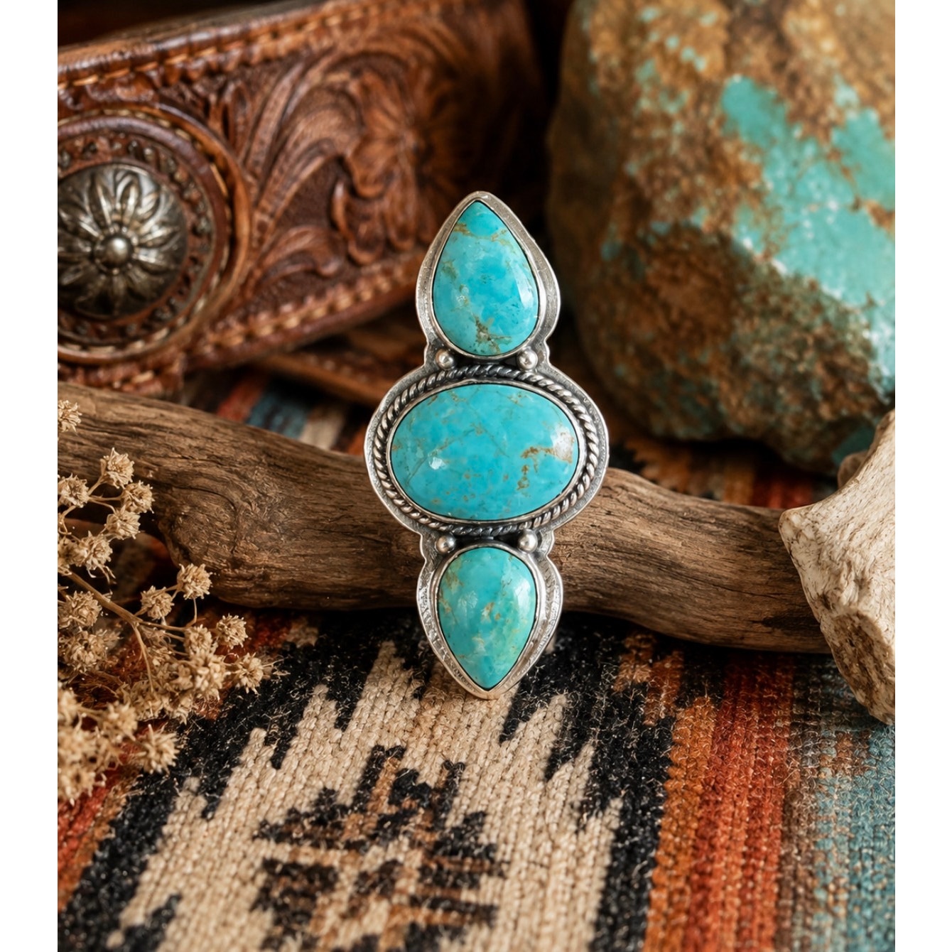 Number Eight Turquoise Three large stones Crawler Ring