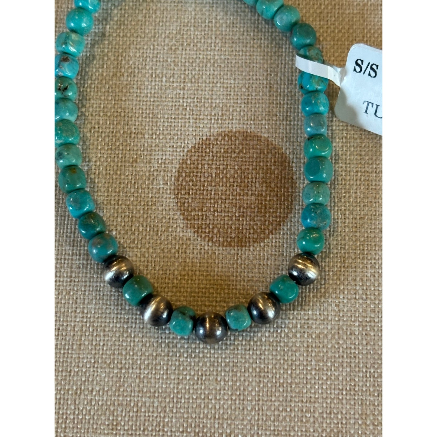 Turquoise and Silver Beaded Bracelet size 6