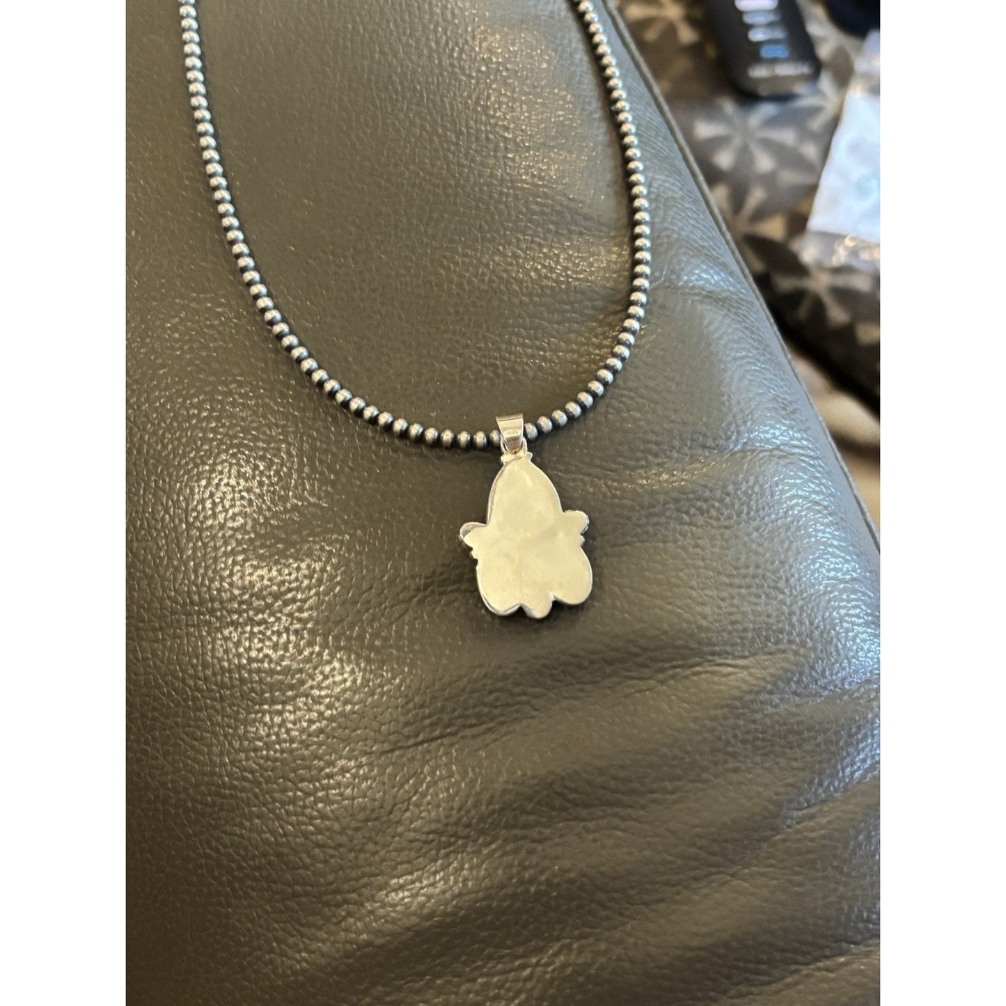 Kingman Turquoise Sterling Silver Pendant with 3mm Desert Perak Chain Necklace
