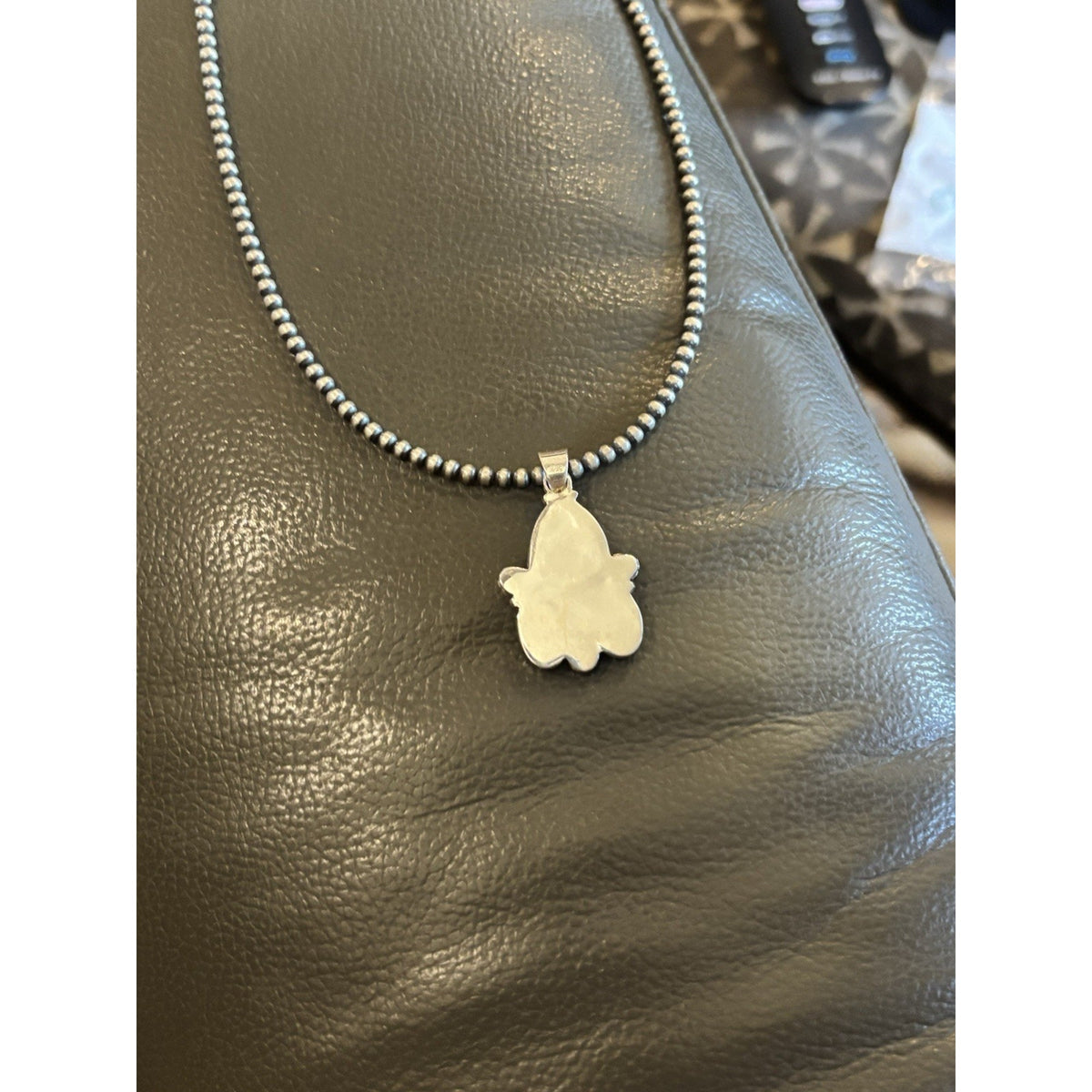 Kingman Turquoise Sterling Silver Pendant with 3mm Desert Pearl Chain Necklace