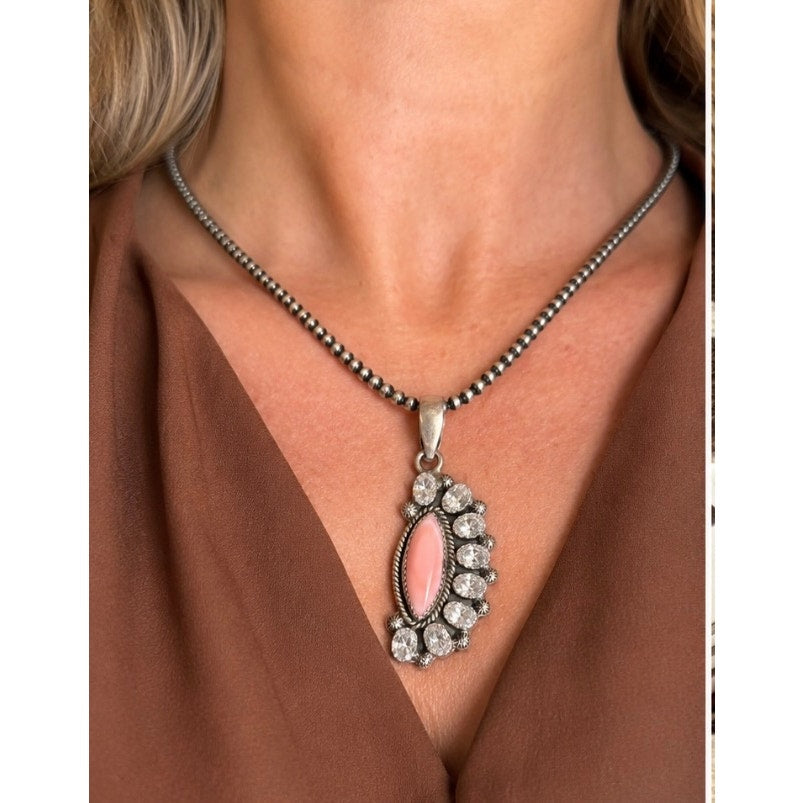 Stunning Pink Conch and CZ Pendant