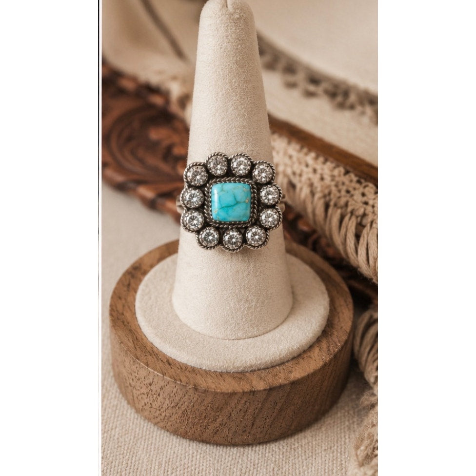 Kingman Turquoise and Cubic Circonia Western ring