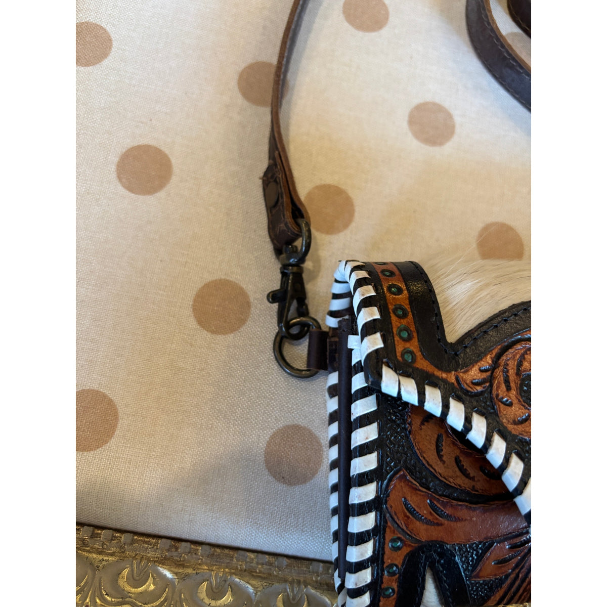 Leather Tooled Cowhide Leather Cross Body Wallet/ Purse.