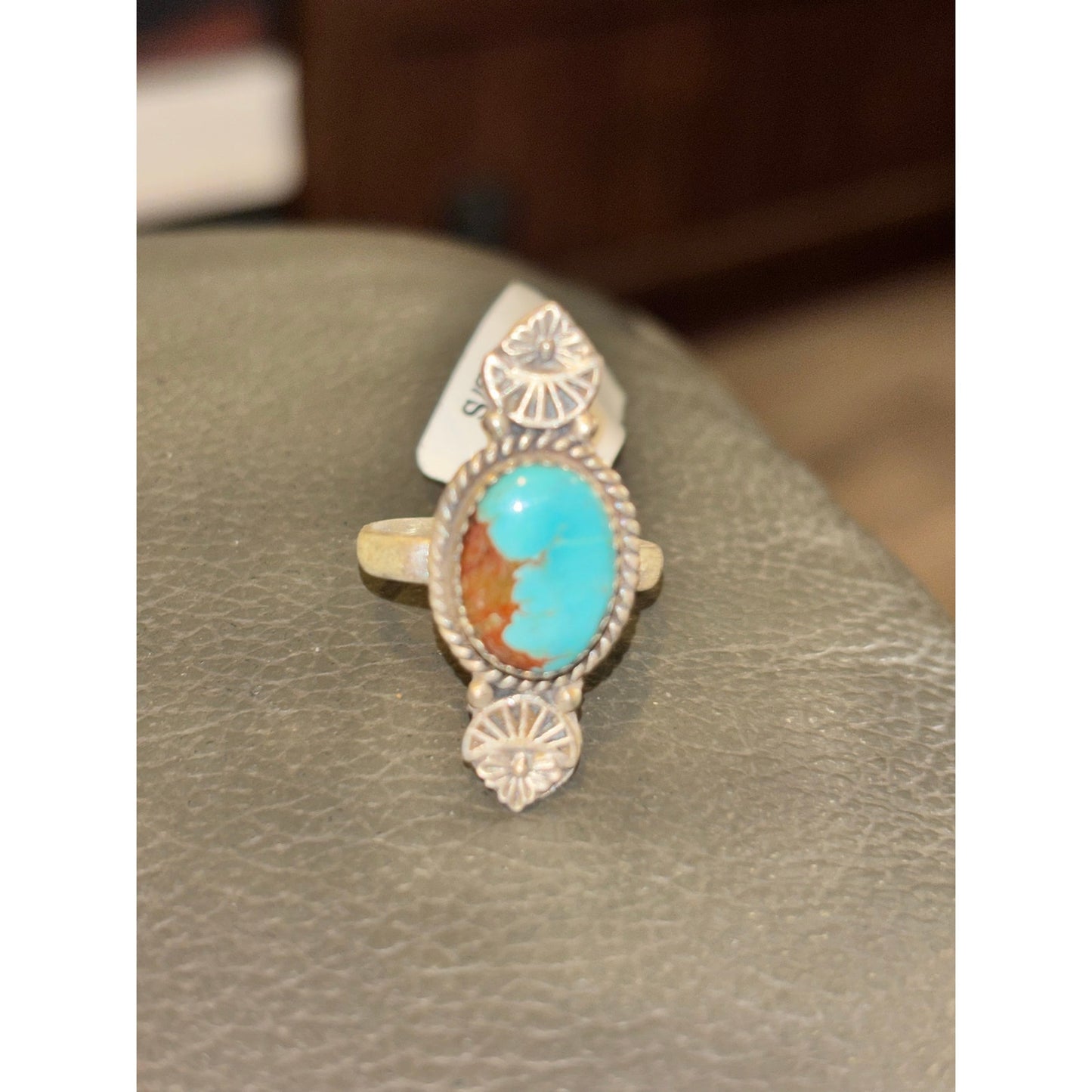 Number 8 Turquoise & Sterling Silver Western Ring sz 8 adj