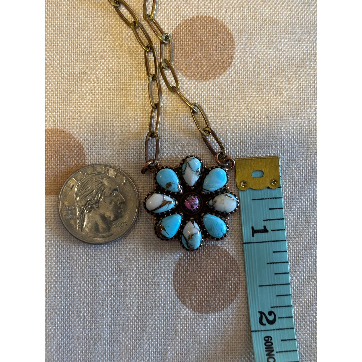 Copper and Turquoise Cluster Necklace on a beautiful paper clip chain