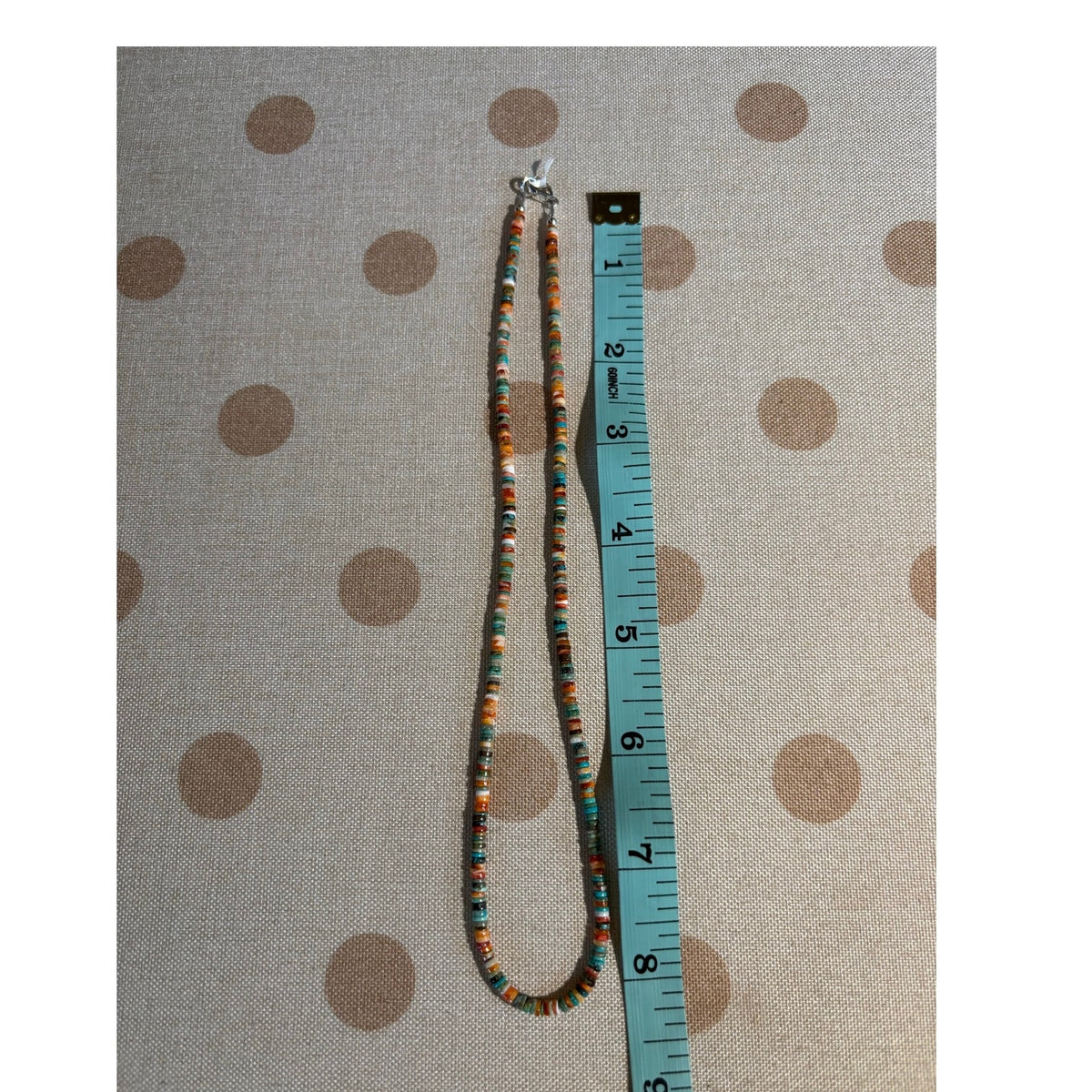 Spiny Orange and Turquoise Heishi Necklace 16”/ 3.3 mm Beads