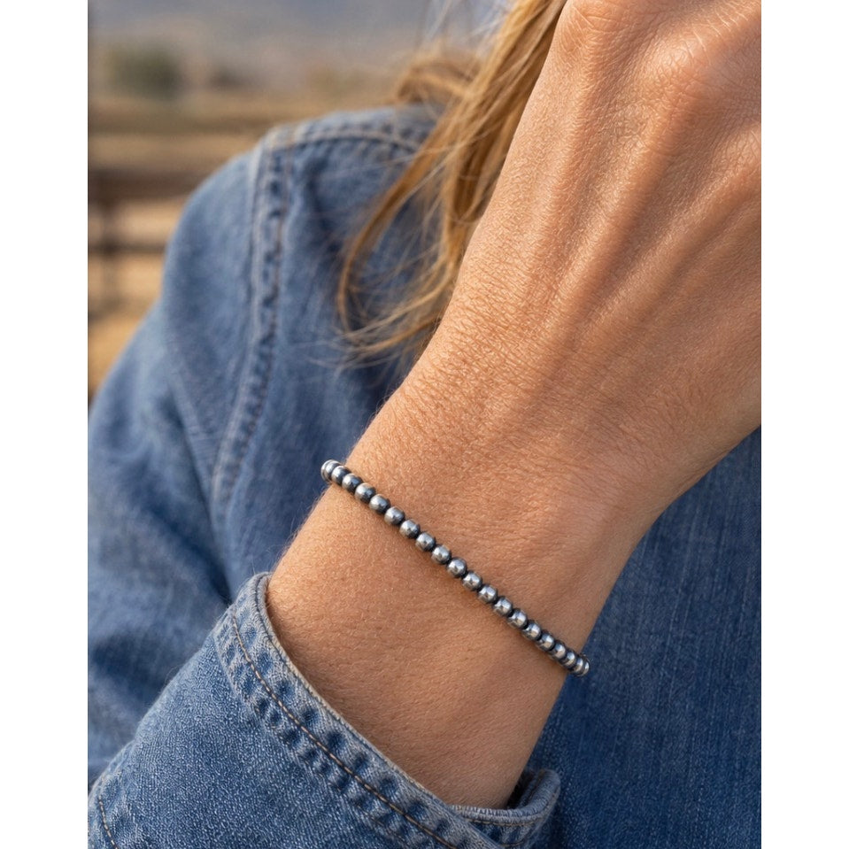 Sterling Silver Pearl Beaded southwestern Bracelet – 4mm, 5 Inch