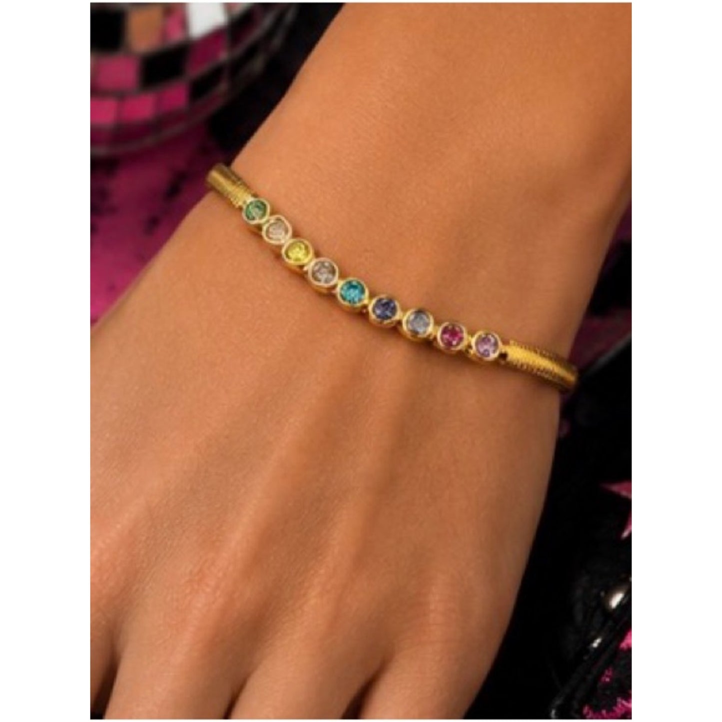 18k Gold Plated Gold Gemstone Station Bracelets Water Proof Tarnish Free