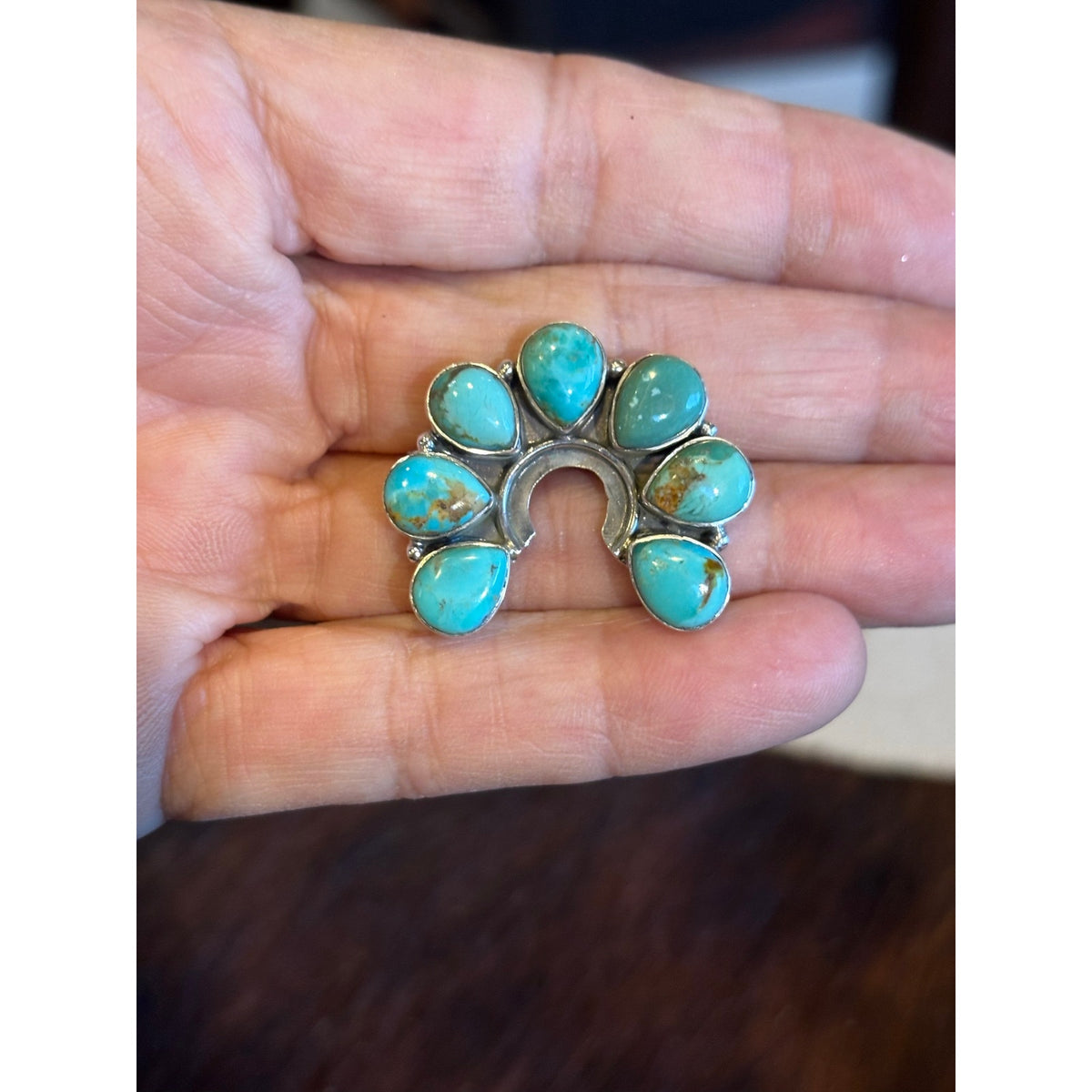 Number 8 Turquoise Naja Horseshoe Ring – Sterling Silver Adjustable Southwestern