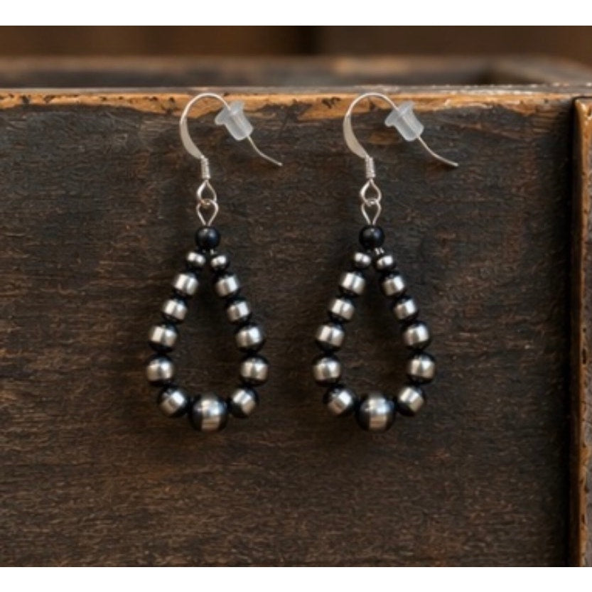 Pearl Bead Graduated Loop Earrings/ Sterling Silver