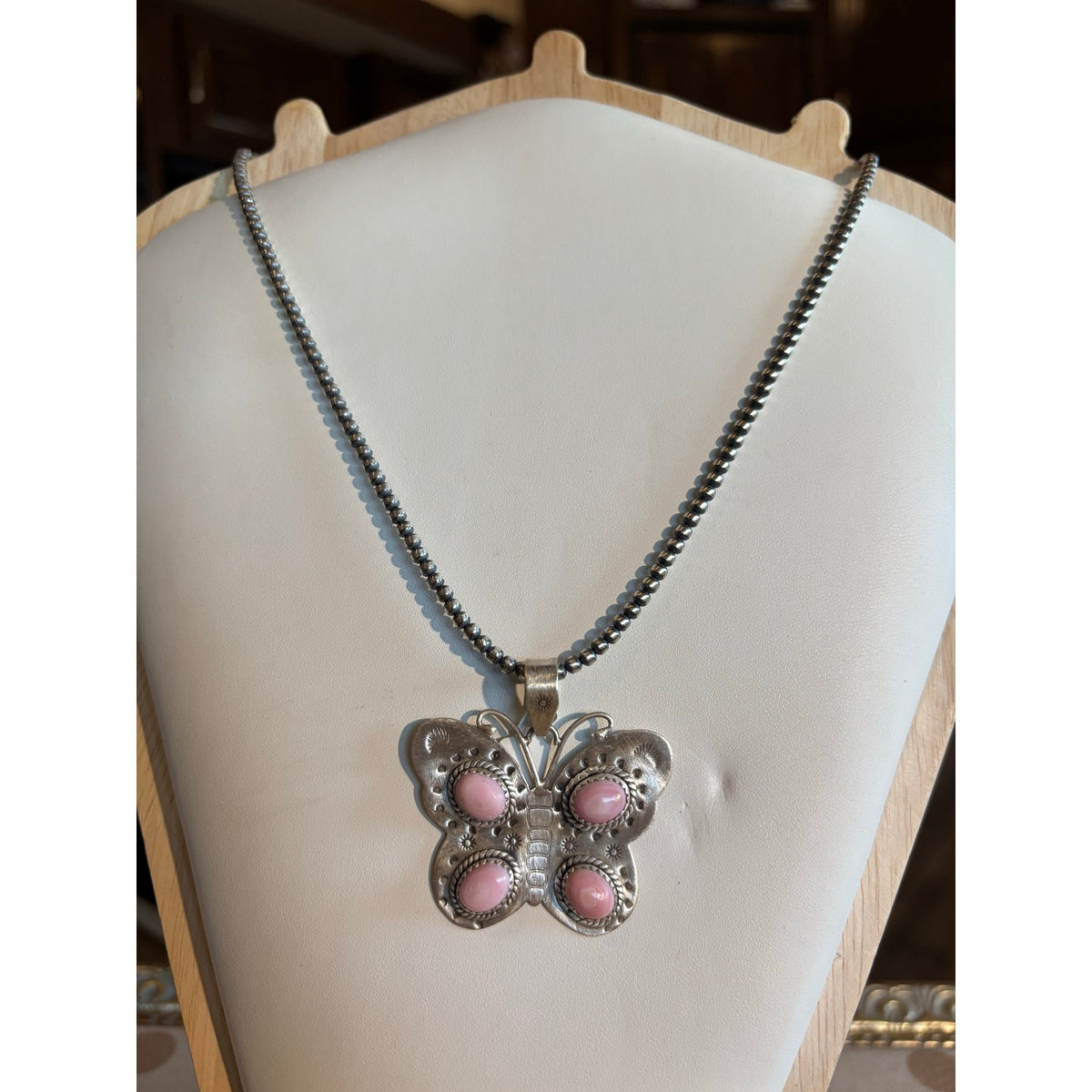 Pink Conch Butterfly Statement Pendant – Sterling Silver Southwestern