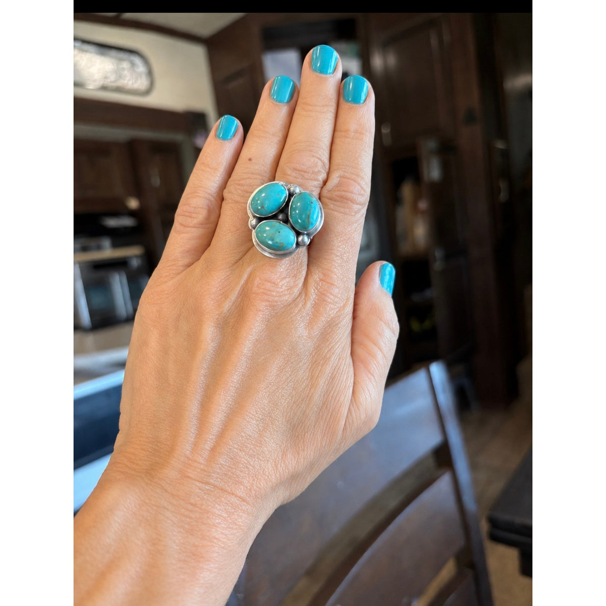 Number 8 Turquoise 3 Stone Sterling Silver Ring | Adjustable Size