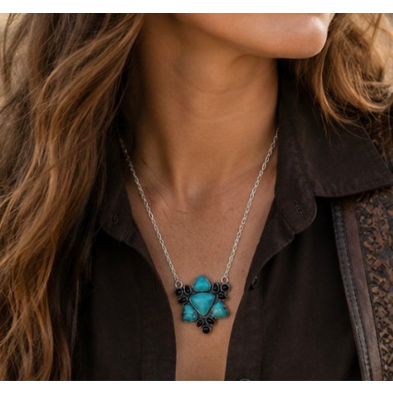 Kingman Turquoise Black Onyx Necklace 925 necklace 21"