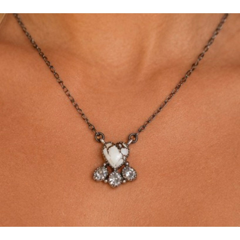 White Horse Turquoise & CZ 20” Sterling Silver Necklace