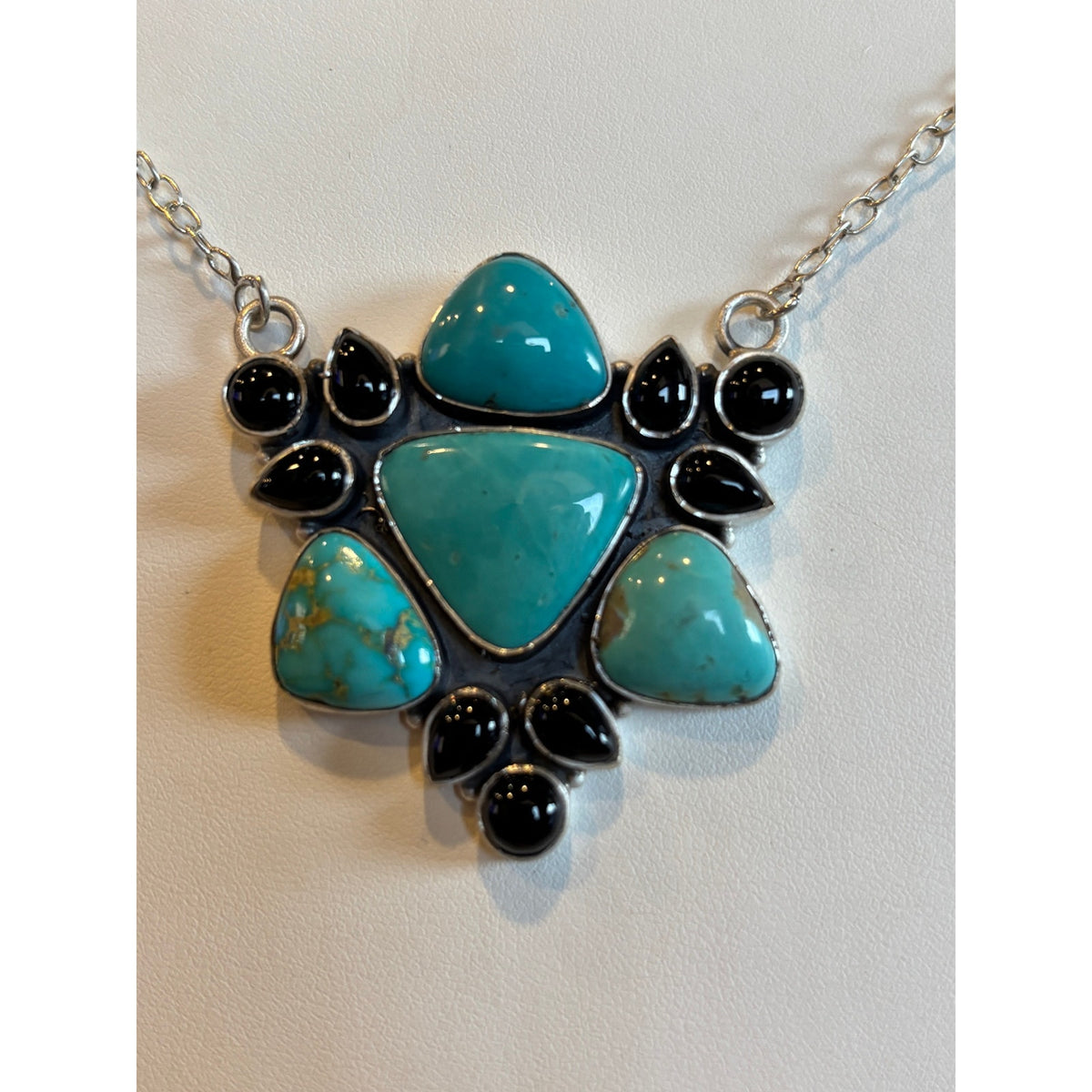 Kingman Turquoise Black Onyx Necklace 925 necklace 21"