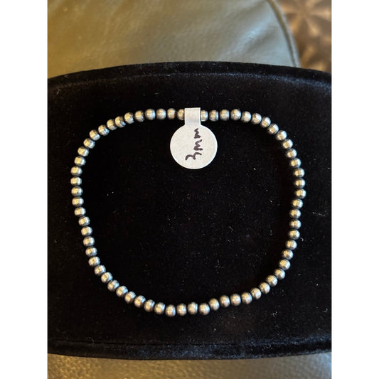Sterling Silver Pearl Bracelet 7" 3mm Southwestern Style