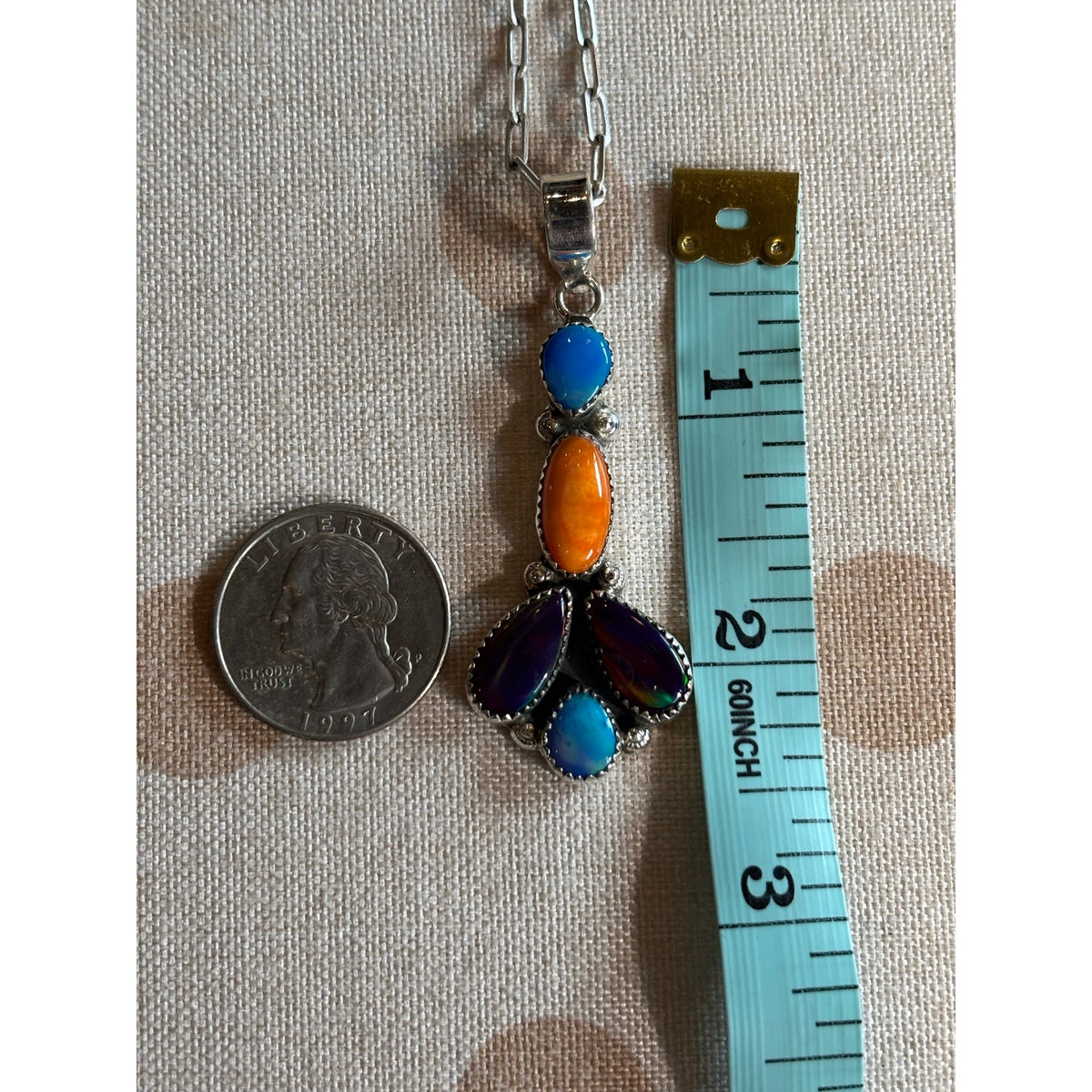 Spiny Oyster, Turquoise & Opal Multistone Pendant Necklace | 22" Sterling Silver