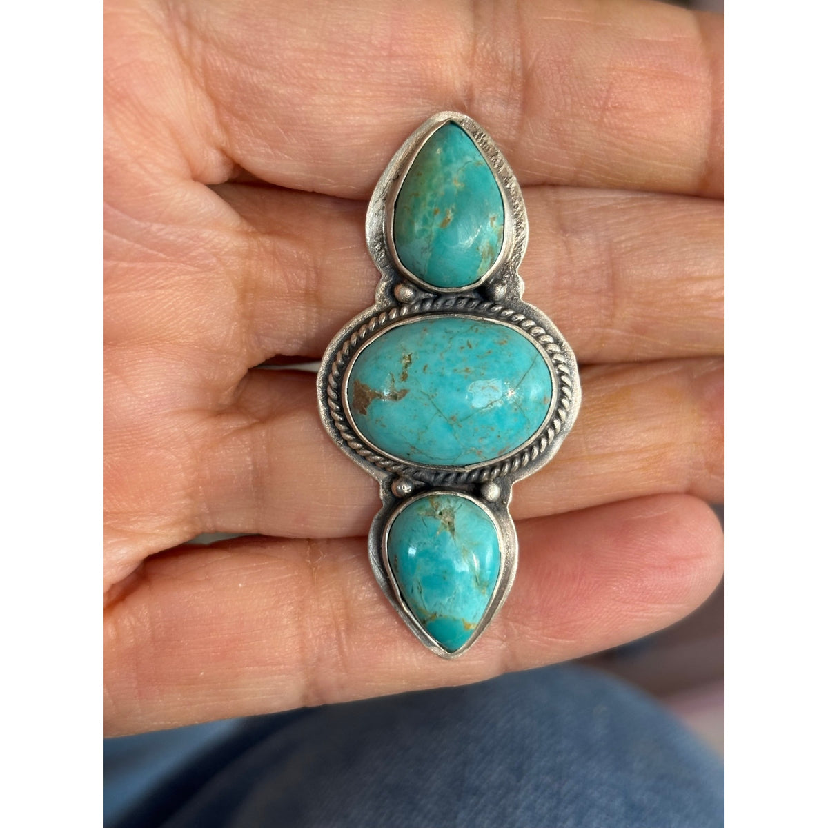 Number Eight Turquoise Three large stones Crawler Ring