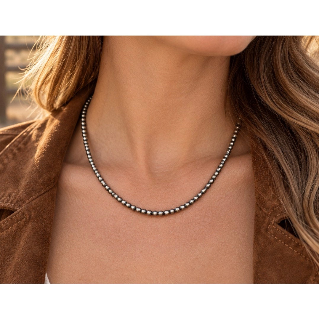 Sterling Silver Pearl Bead Necklace 16'|  3mm Pearls