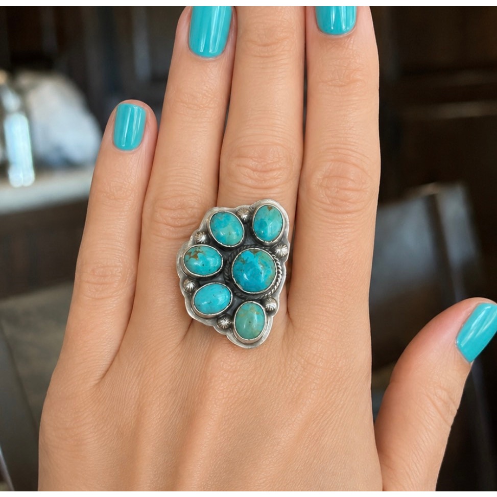 Kingman Mojave Half Cluster Ring in Sterling Silver
