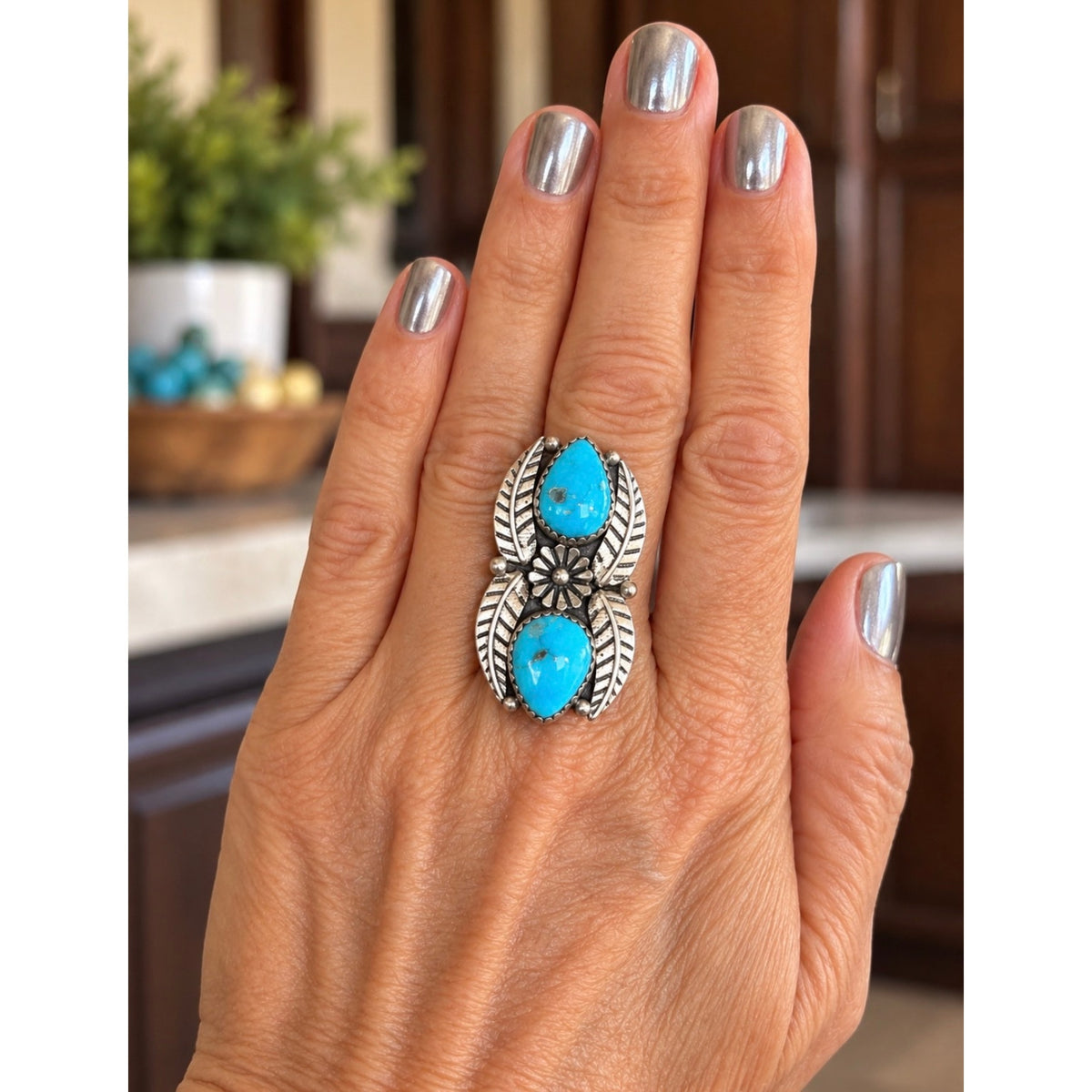 White Water Turquoise In Sterling Silver/ 2 Tear Drop Stones