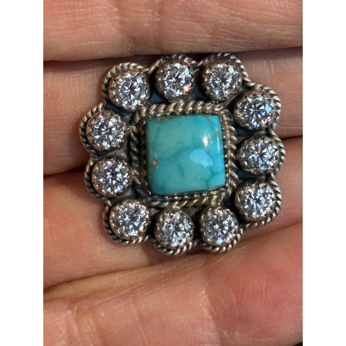 Kingman Turquoise and Cubic Circonia Western ring