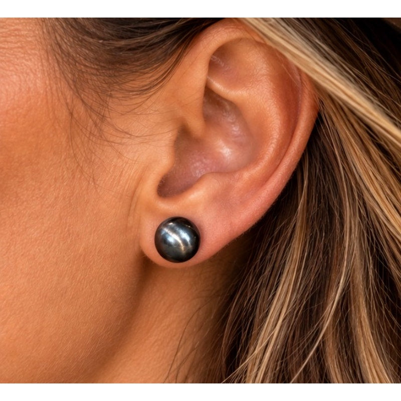 9mm Sterling Silver Hematite Pearl Bead Post Earrings