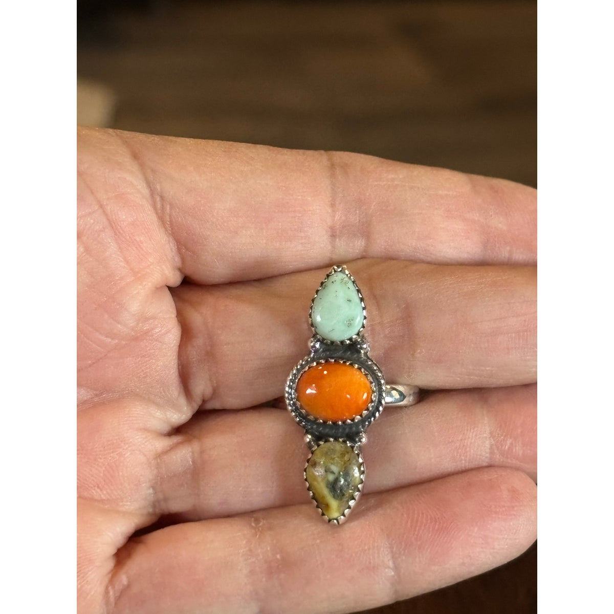 Palomino, Sonoran Mountain Turquoise & Orange Spiny SS Ring