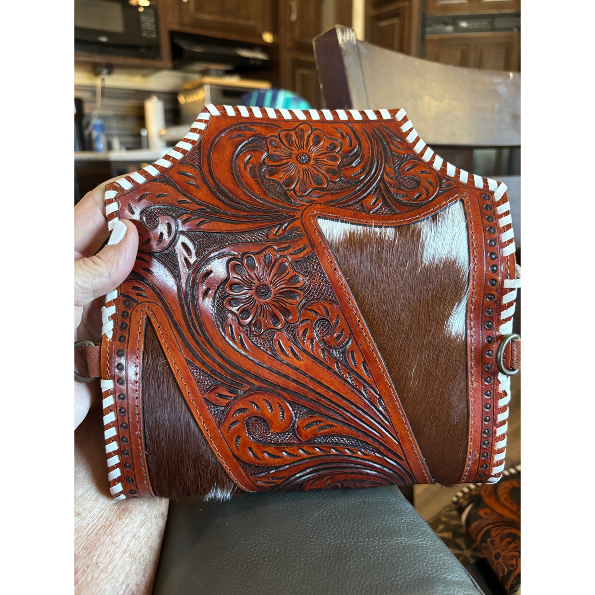 Leather Tooled Cowhide Crossbody Purse/ Wallet