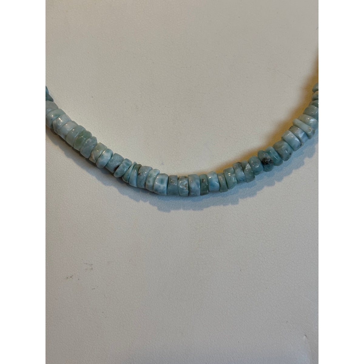 16" Larimar Heishi Necklace with Orange Spiny CZ SS Pendant