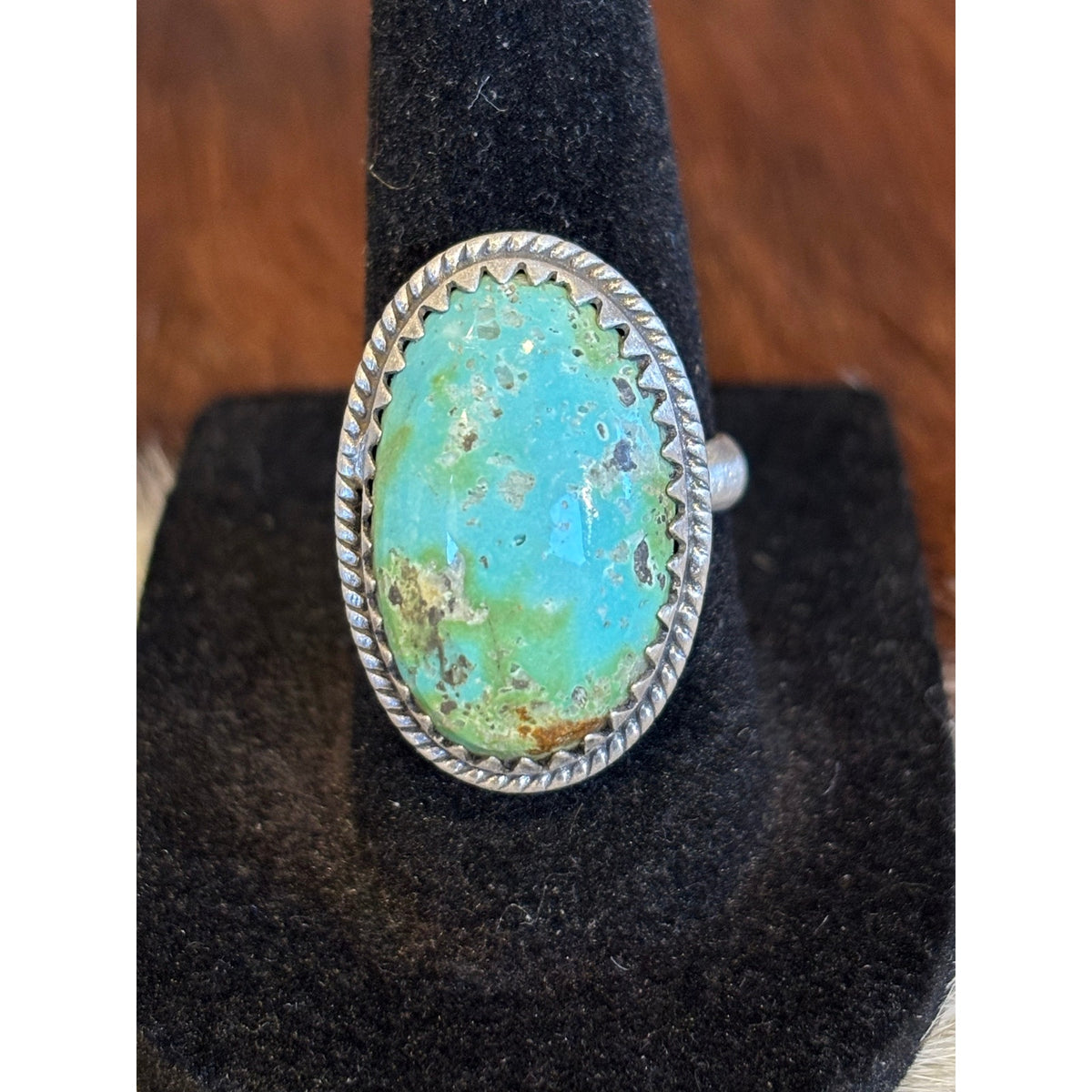 Royston Turquoise Oblong Ring – Adjustable Sterling Silver Southwestern Western Jewelry