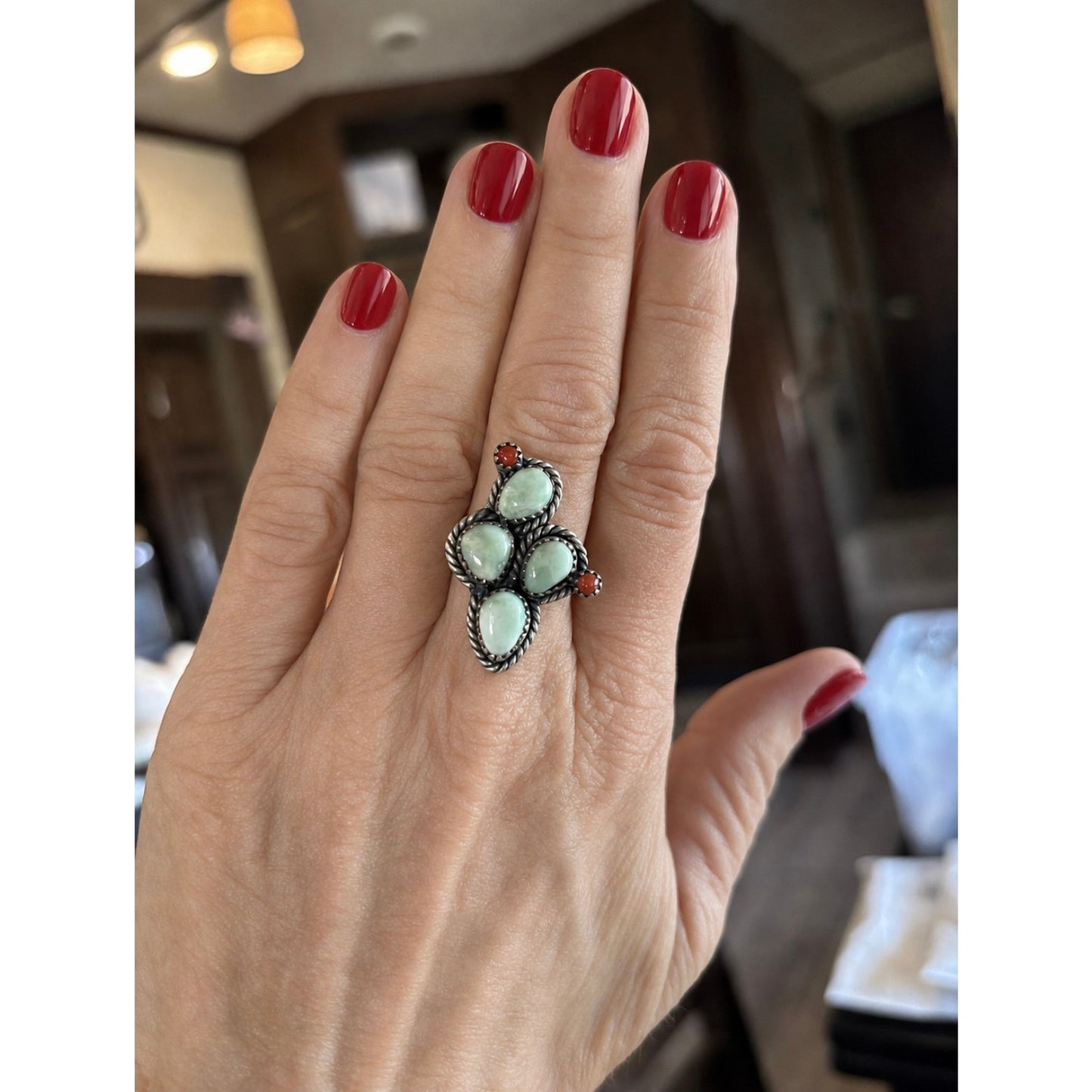 Paloma Turquoise Cactus Ring in Sterling Silver Adjustable