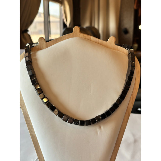 Hematite square beaded necklace 18” with Sterling Silver Clasp