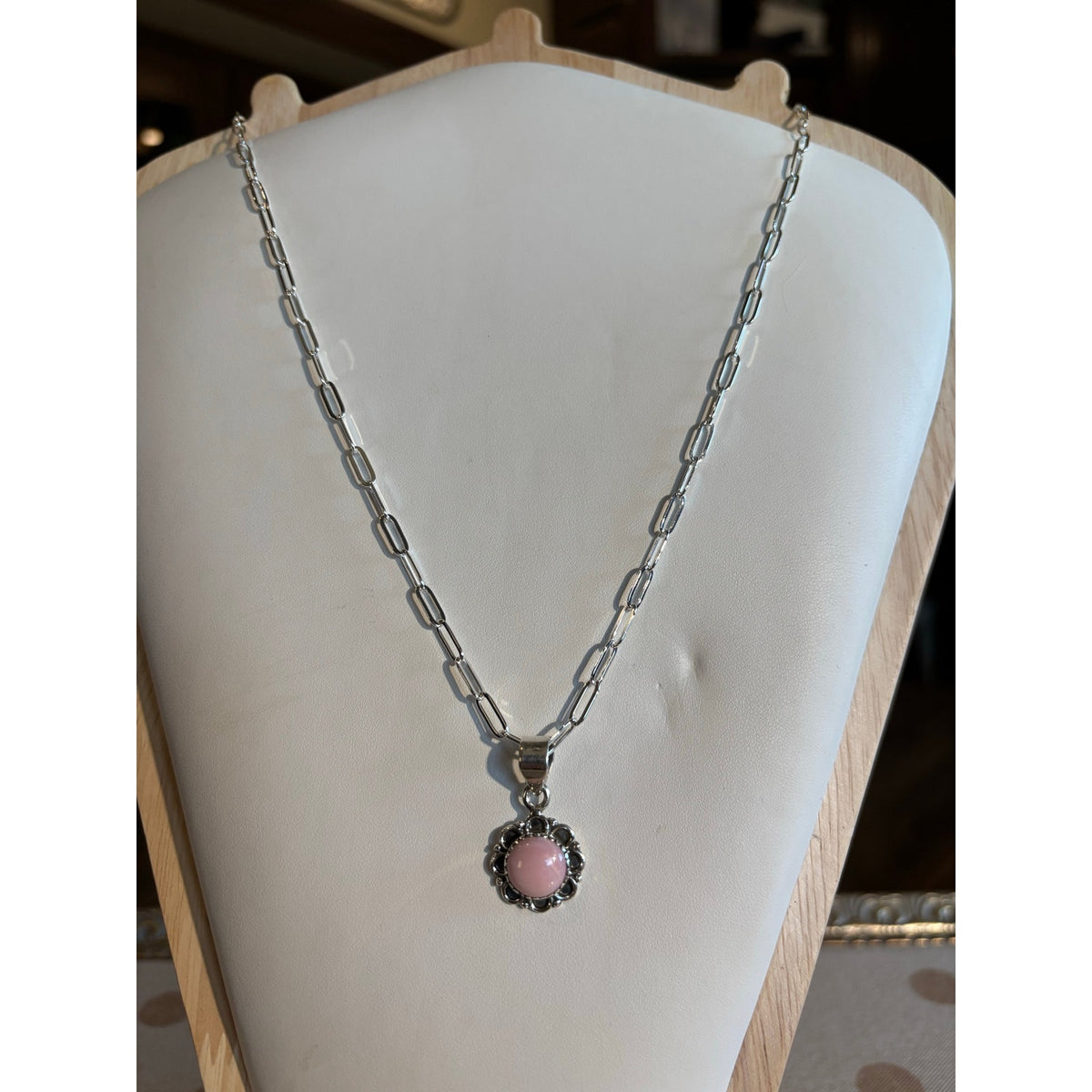 Pink Conch Round Pendant Sterling Silver Necklace – Adjustable 14-20"