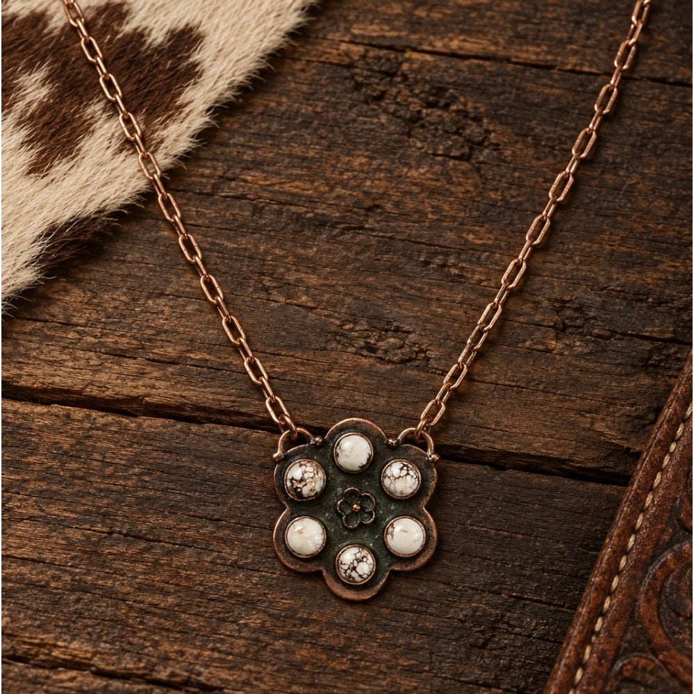 Wild Horse Stone Floral Cluster Pendant Necklace | Adjustable 22" Copper Southwestern