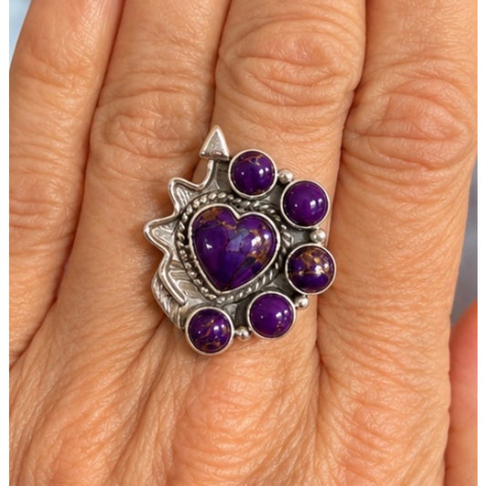 Purple Spiny Oyster stones Ring| gold highlights in Sterling Silver