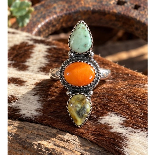 Palomino, Sonoran Mountain Turquoise & Orange Spiny SS Ring