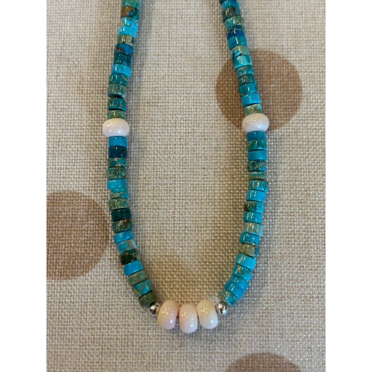 16" Turquoise & Pink Conch 5mm Turquoise Heishi Necklace