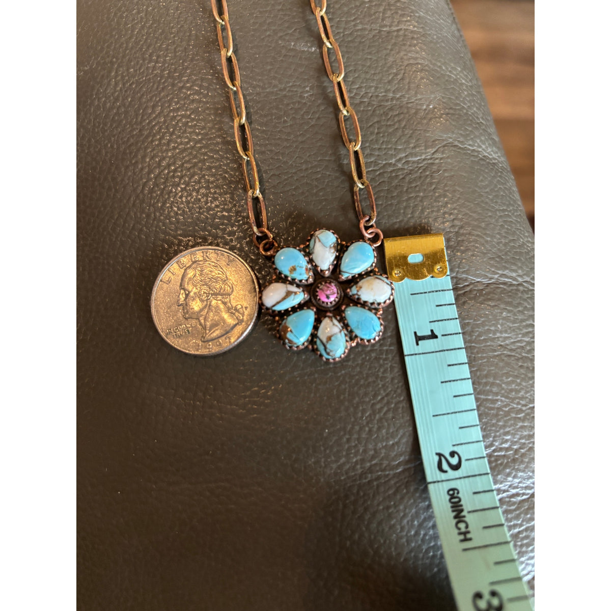 Copper & Turquoise w Cotton Candy Cluster Necklace in Copper 18"